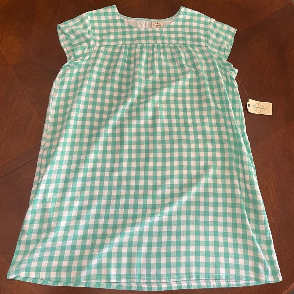 NWT St John’s Bay XL aqua blue and white checked sleeveless dress. - Picture 2 of 5